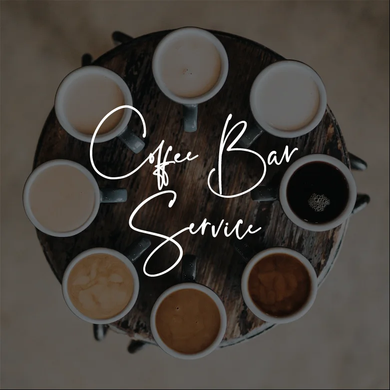Coffee Bar Service: a ring of coffees and lattes on a dark wood table