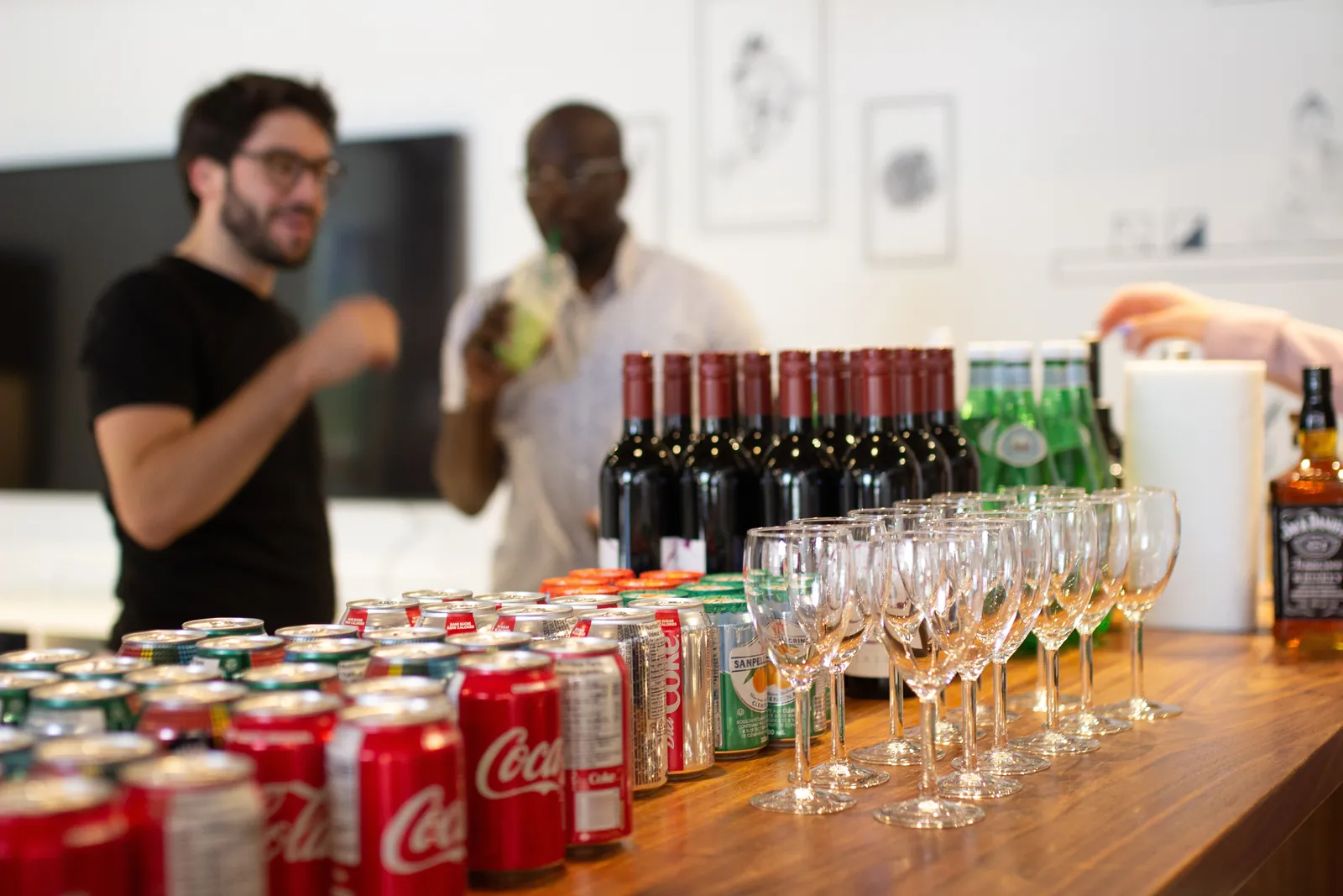 A bar stocked for an employee appreciation party
