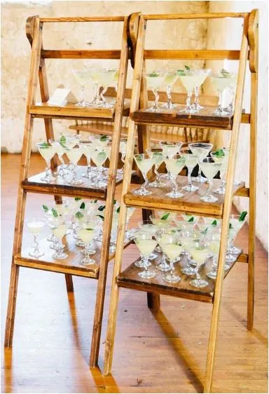 A ladder display of welcome cocktails